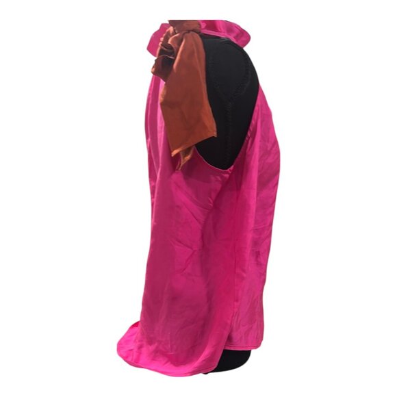 J.Crew Collection Silk Twill Top with Fixed Bow – Fuchsia Ruffle Blouse – Size M - Picture 4 of 12